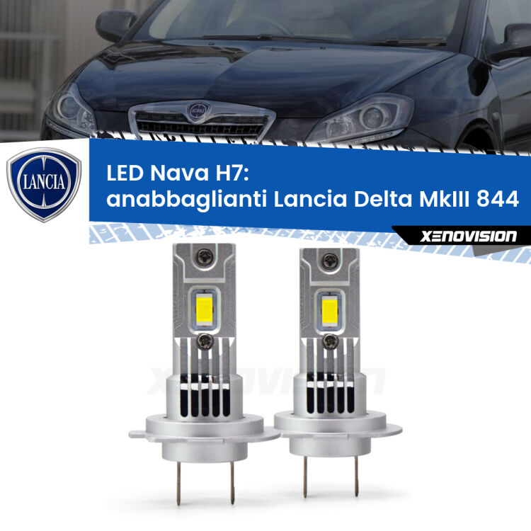 <strong>Anabbaglianti LED no-spie per Lancia Delta MkIII</strong> 844 2008 - 2014. Coppia lampade <strong>H7</strong> modello Nava canbus, raffreddate a ventola.