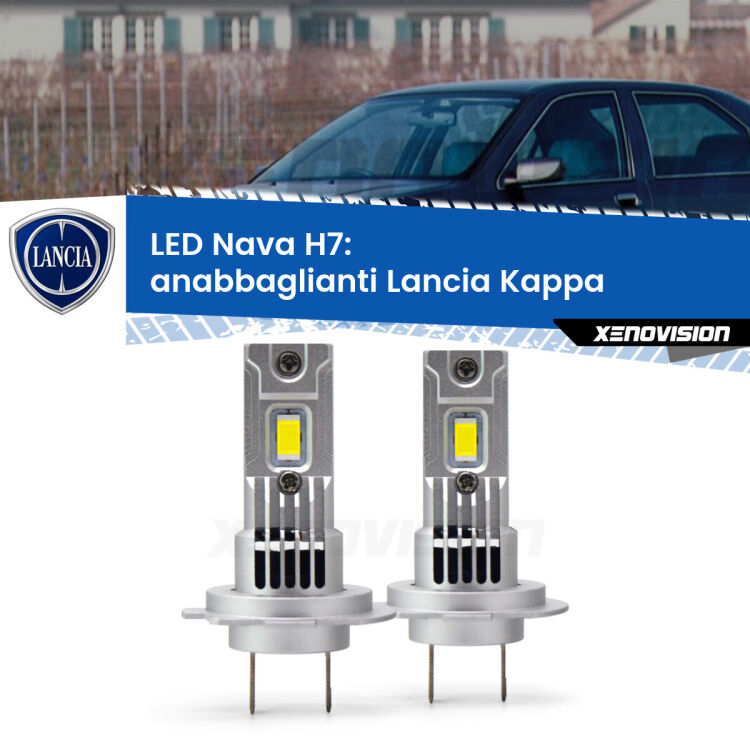 <strong>Anabbaglianti LED no-spie per Lancia Kappa</strong>  1994 - 2001. Coppia lampade <strong>H7</strong> modello Nava canbus, raffreddate a ventola.