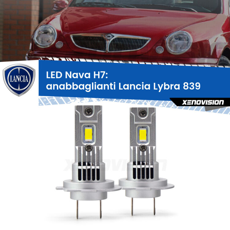 <strong>Anabbaglianti LED no-spie per Lancia Lybra</strong> 839 1999 - 2005. Coppia lampade <strong>H7</strong> modello Nava canbus, raffreddate a ventola.