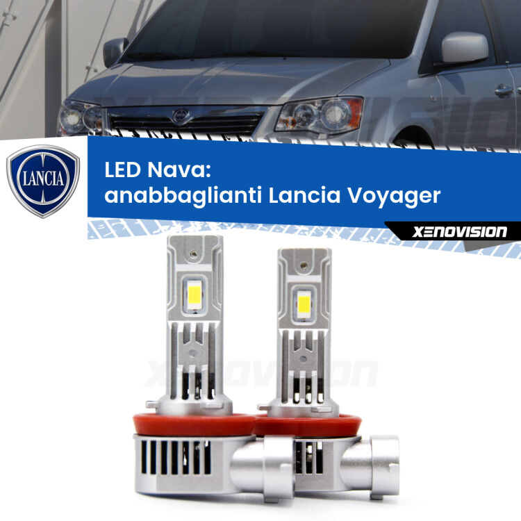 <strong>Anabbaglianti LED no-spie per Lancia Voyager</strong>  2011 - 2014. Coppia lampade <strong>H11</strong>/H9/H8/H16(JP) modello Nava canbus, raffreddate a ventola.