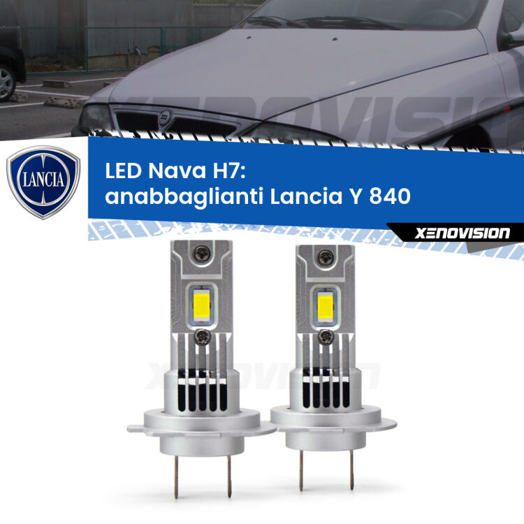 <strong>Anabbaglianti LED no-spie per Lancia Y</strong> 840 1995 - 2003. Coppia lampade <strong>H7</strong> modello Nava canbus, raffreddate a ventola.