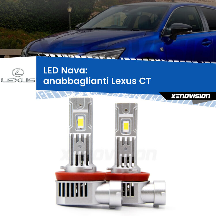 <strong>Anabbaglianti LED no-spie per Lexus CT</strong>  2010 in poi. Coppia lampade <strong>H11</strong>/H9/H8/H16(JP) modello Nava canbus, raffreddate a ventola.