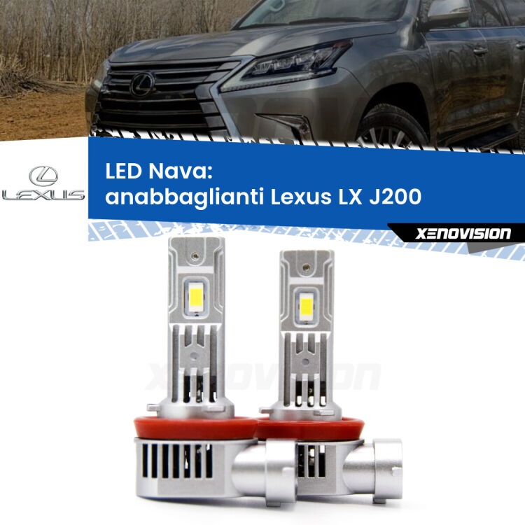 <strong>Anabbaglianti LED no-spie per Lexus LX</strong> J200 2007 in poi. Coppia lampade <strong>H11</strong>/H9/H8/H16(JP) modello Nava canbus, raffreddate a ventola.