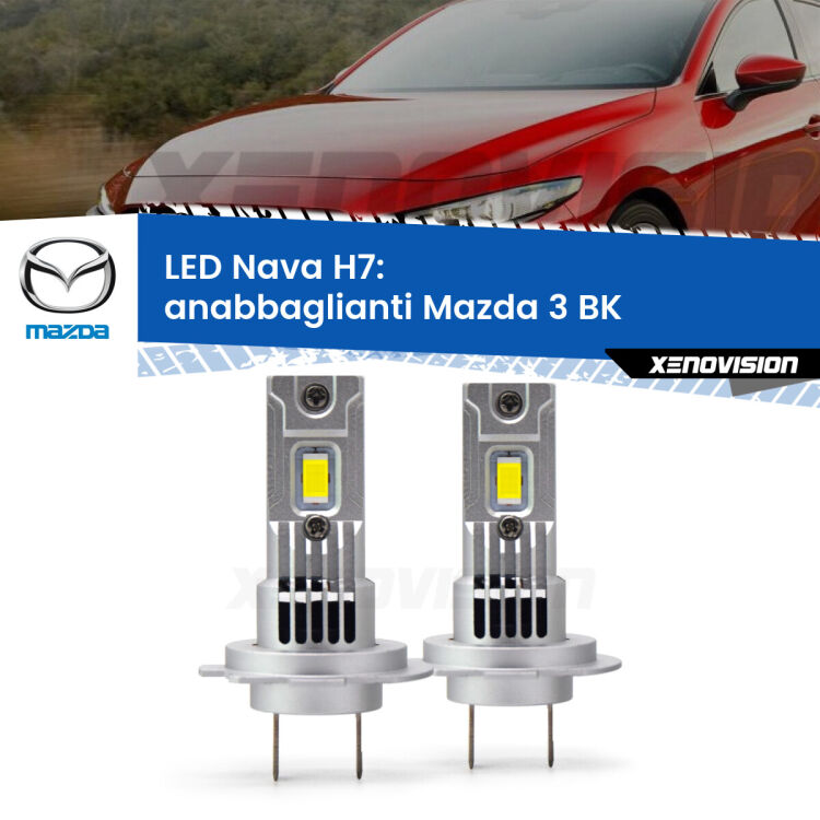 <strong>Anabbaglianti LED no-spie per Mazda 3</strong> BK 2003 - 2009. Coppia lampade <strong>H7</strong> modello Nava canbus, raffreddate a ventola.