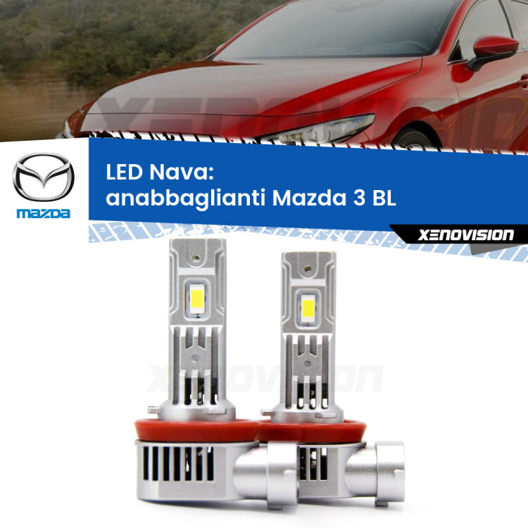 <strong>Anabbaglianti LED no-spie per Mazda 3</strong> BL 2008 - 2014. Coppia lampade <strong>H11</strong>/H9/H8/H16(JP) modello Nava canbus, raffreddate a ventola.