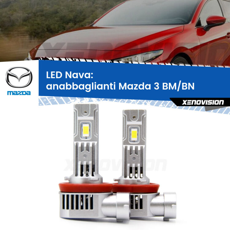 <strong>Anabbaglianti LED no-spie per Mazda 3</strong> BM/BN 2013 - 2018. Coppia lampade <strong>H11</strong>/H9/H8/H16(JP) modello Nava canbus, raffreddate a ventola.