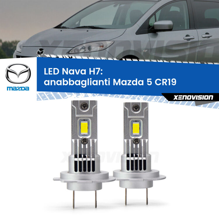 <strong>Anabbaglianti LED no-spie per Mazda 5</strong> CR19 2005 - 2010. Coppia lampade <strong>H7</strong> modello Nava canbus, raffreddate a ventola.