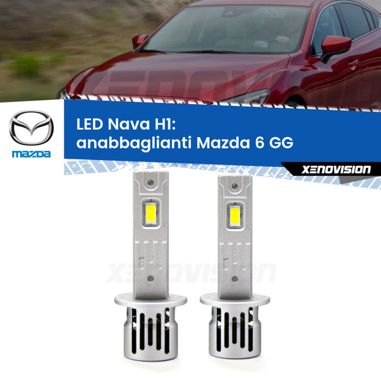 <strong>Anabbaglianti LED no-spie per Mazda 6</strong> GG 2002 - 2007. Coppia lampade <strong> H1</strong> modello Nava canbus, raffreddate a ventola.