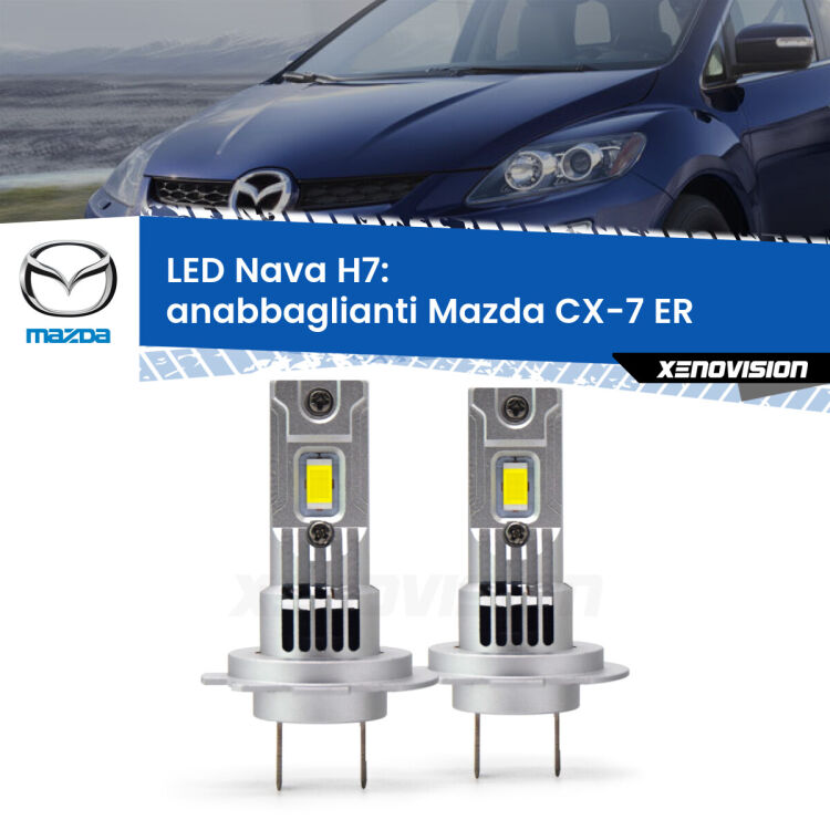 <strong>Anabbaglianti LED no-spie per Mazda CX-7</strong> ER 2006 - 2014. Coppia lampade <strong>H7</strong> modello Nava canbus, raffreddate a ventola.