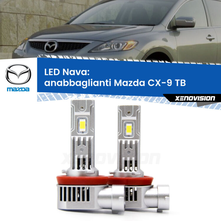 <strong>Anabbaglianti LED no-spie per Mazda CX-9</strong> TB 2006 - 2015. Coppia lampade <strong>H11</strong>/H9/H8/H16(JP) modello Nava canbus, raffreddate a ventola.