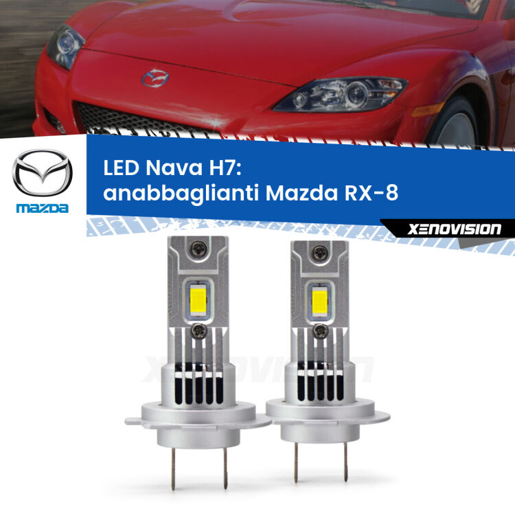 <strong>Anabbaglianti LED no-spie per Mazda RX-8</strong>  2003 - 2012. Coppia lampade <strong>H7</strong> modello Nava canbus, raffreddate a ventola.