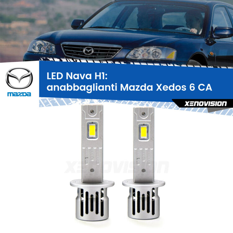 <strong>Anabbaglianti LED no-spie per Mazda Xedos 6</strong> CA 1992 - 1999. Coppia lampade <strong> H1</strong> modello Nava canbus, raffreddate a ventola.