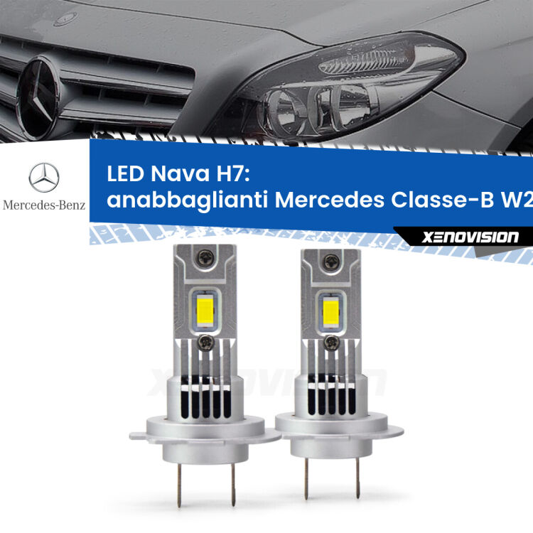 <strong>Anabbaglianti LED no-spie per Mercedes Classe-B</strong> W245 Restyling. Coppia lampade <strong>H7</strong> modello Nava canbus, raffreddate a ventola.