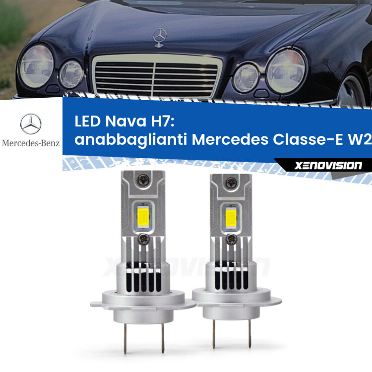 <strong>Anabbaglianti LED no-spie per Mercedes Classe-E</strong> W210 1995 - 2002. Coppia lampade <strong>H7</strong> modello Nava canbus, raffreddate a ventola.