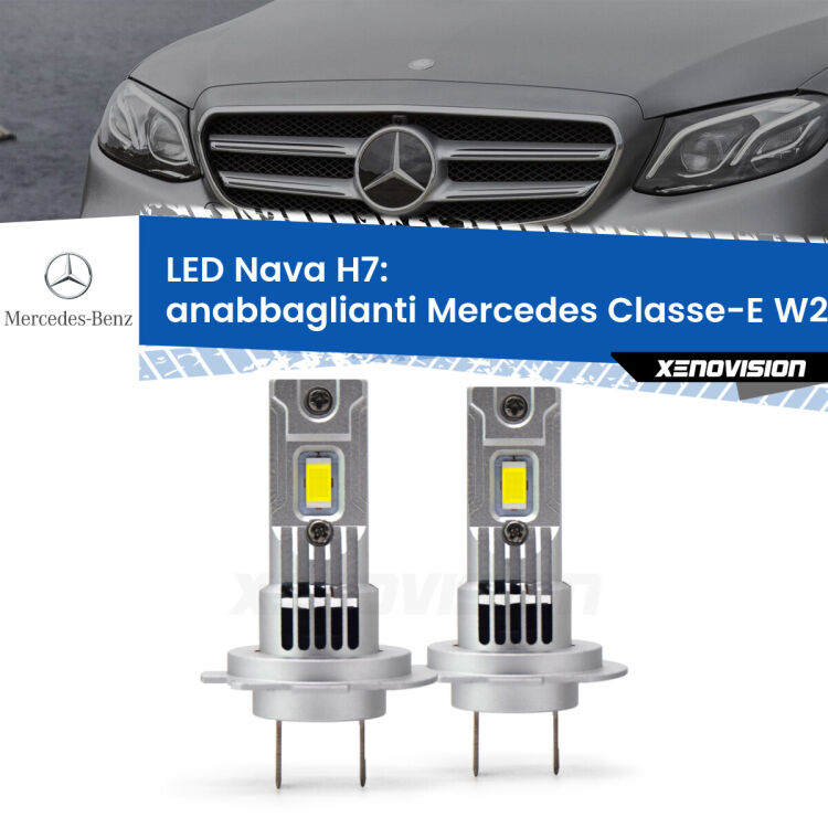 <strong>Anabbaglianti LED no-spie per Mercedes Classe-E</strong> W213 2016 - 2018. Coppia lampade <strong>H7</strong> modello Nava canbus, raffreddate a ventola.