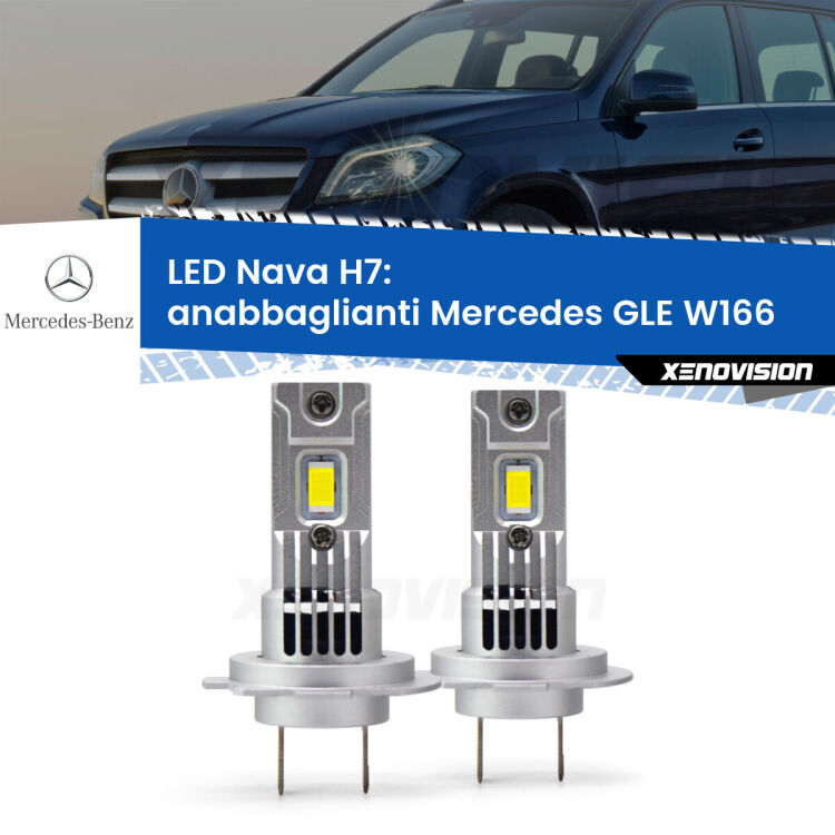 <strong>Anabbaglianti LED no-spie per Mercedes GLE</strong> W166 2015 - 2018. Coppia lampade <strong>H7</strong> modello Nava canbus, raffreddate a ventola.