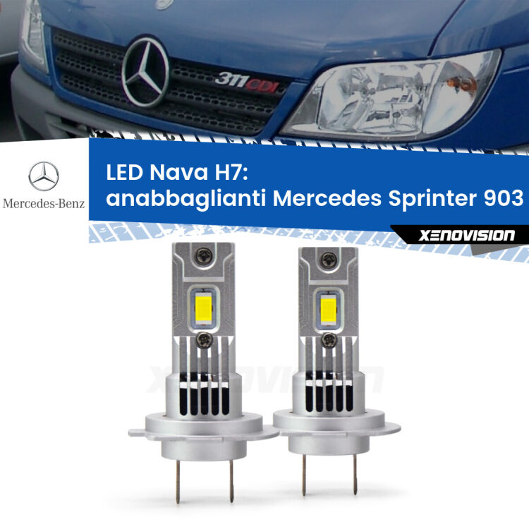 <strong>Anabbaglianti LED no-spie per Mercedes Sprinter</strong> 903 2000 - 2006. Coppia lampade <strong>H7</strong> modello Nava canbus, raffreddate a ventola.