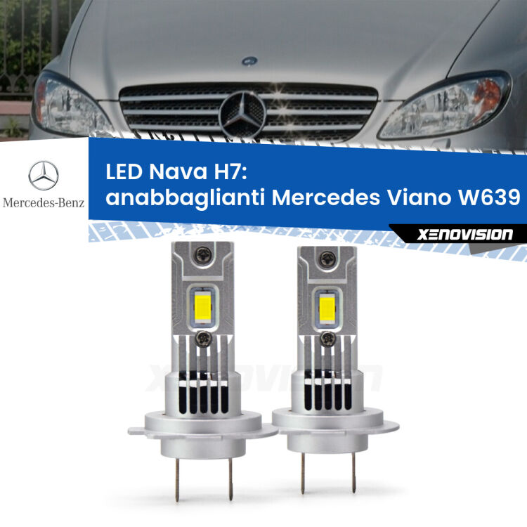 <strong>Anabbaglianti LED no-spie per Mercedes Viano</strong> W639 2003 - 2007. Coppia lampade <strong>H7</strong> modello Nava canbus, raffreddate a ventola.