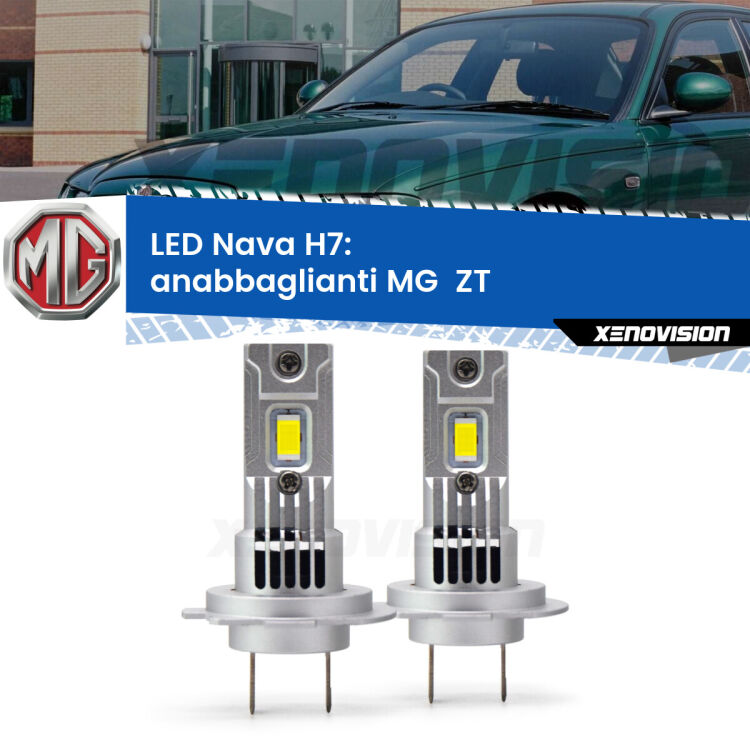 <strong>Anabbaglianti LED no-spie per MG  ZT</strong>  2001 - 2005. Coppia lampade <strong>H7</strong> modello Nava canbus, raffreddate a ventola.