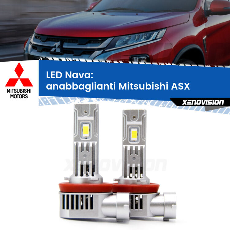 <strong>Anabbaglianti LED no-spie per Mitsubishi ASX</strong>  2010 - 2015. Coppia lampade <strong>H11</strong>/H9/H8/H16(JP) modello Nava canbus, raffreddate a ventola.