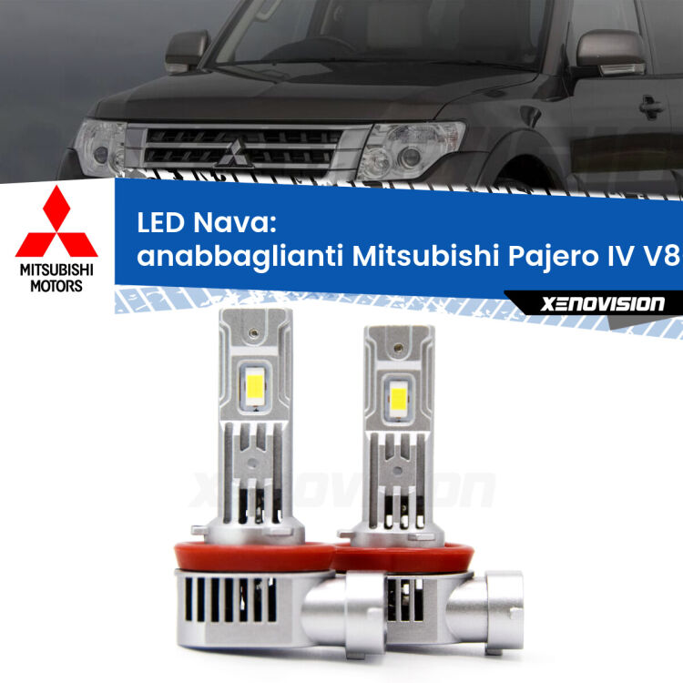 <strong>Anabbaglianti LED no-spie per Mitsubishi Pajero IV</strong> V80 2007 - 2021. Coppia lampade <strong>H11</strong>/H9/H8/H16(JP) modello Nava canbus, raffreddate a ventola.