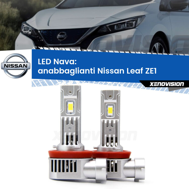 <strong>Anabbaglianti LED no-spie per Nissan Leaf</strong> ZE1 2017 in poi. Coppia lampade <strong>H11</strong>/H9/H8/H16(JP) modello Nava canbus, raffreddate a ventola.