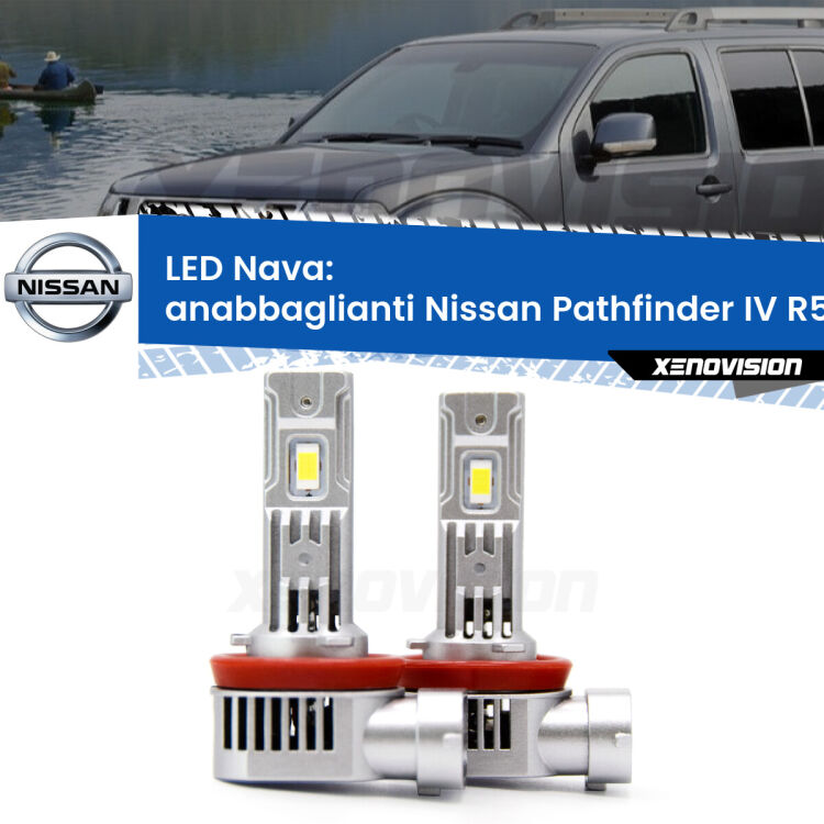 <strong>Anabbaglianti LED no-spie per Nissan Pathfinder IV</strong> R52 2012 in poi. Coppia lampade <strong>H11</strong>/H9/H8/H16(JP) modello Nava canbus, raffreddate a ventola.