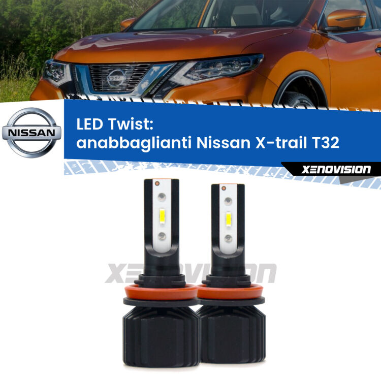 <strong>Kit anabbaglianti LED</strong> per <strong>Nissan X-trail</strong> T32 2013 in poi. Compatte, impermeabili, senza ventola: praticamente indistruttibili. Top Quality.