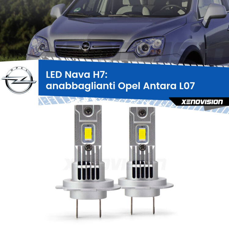 <strong>Anabbaglianti LED no-spie per Opel Antara</strong> L07 2006 - 2015. Coppia lampade <strong>H7</strong> modello Nava canbus, raffreddate a ventola.