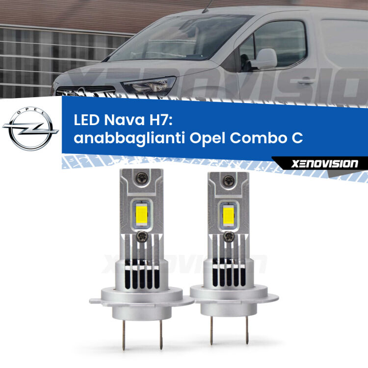 <strong>Anabbaglianti LED no-spie per Opel Combo C</strong>  2001 - 2011. Coppia lampade <strong>H7</strong> modello Nava canbus, raffreddate a ventola.