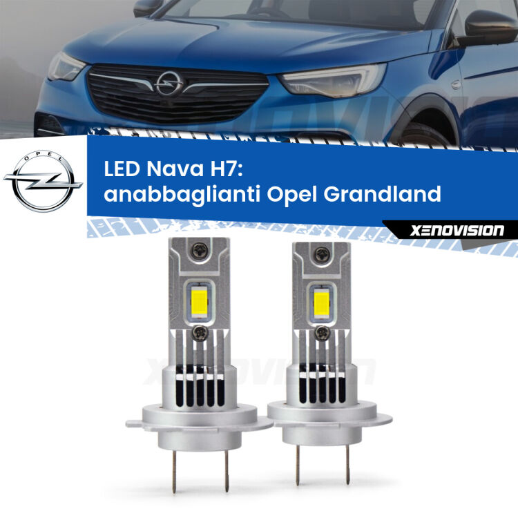 <strong>Anabbaglianti LED no-spie per Opel Grandland</strong>  2017 in poi. Coppia lampade <strong>H7</strong> modello Nava canbus, raffreddate a ventola.