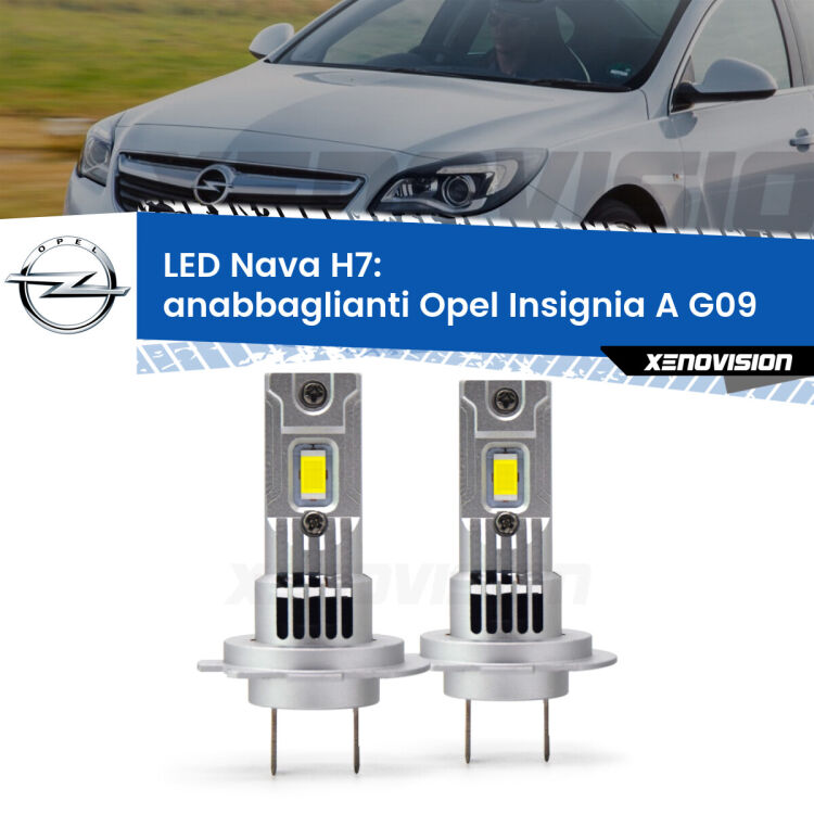 <strong>Anabbaglianti LED no-spie per Opel Insignia A</strong> G09 2008 - 2013. Coppia lampade <strong>H7</strong> modello Nava canbus, raffreddate a ventola.