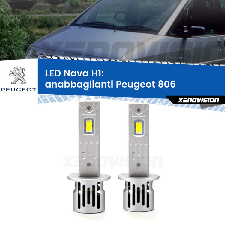 <strong>Anabbaglianti LED no-spie per Peugeot 806</strong>  1994 - 2002. Coppia lampade <strong> H1</strong> modello Nava canbus, raffreddate a ventola.