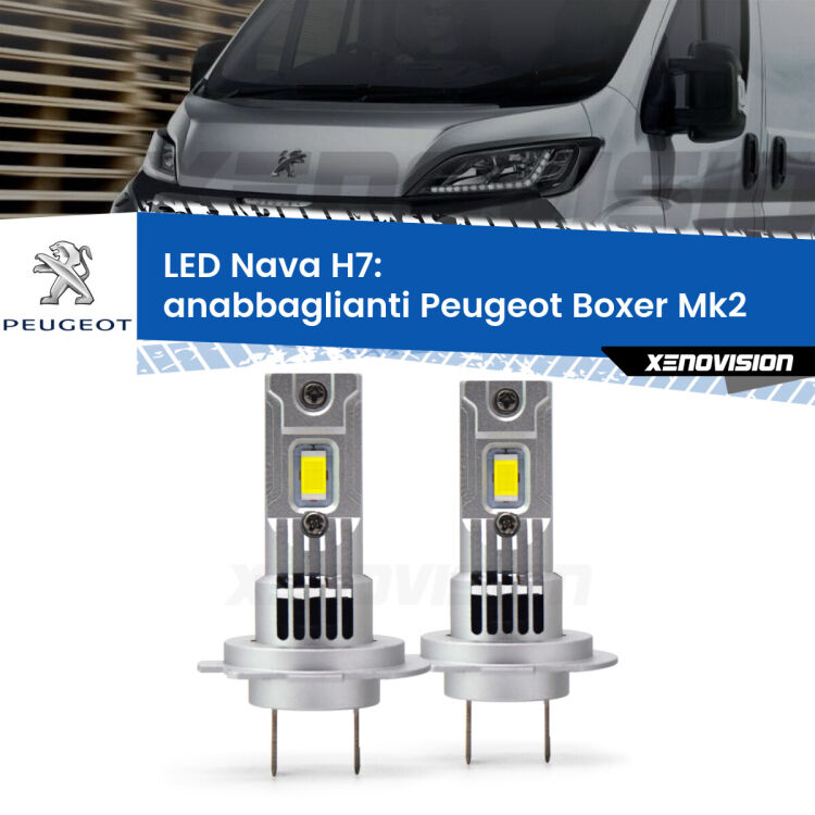 <strong>Anabbaglianti LED no-spie per Peugeot Boxer</strong> Mk2 2002 - 2005. Coppia lampade <strong>H7</strong> modello Nava canbus, raffreddate a ventola.