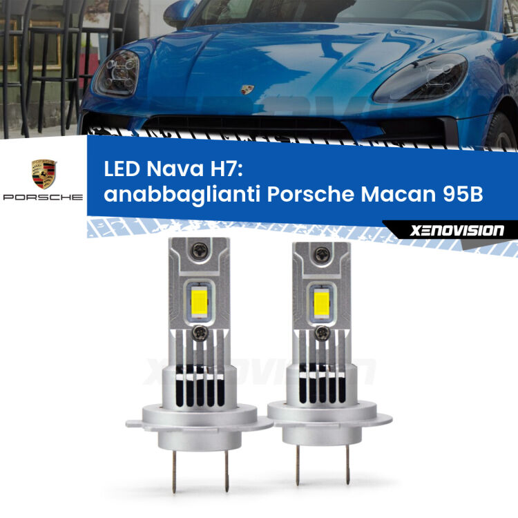 <strong>Anabbaglianti LED no-spie per Porsche Macan</strong> 95B 2014 - 2018. Coppia lampade <strong>H7</strong> modello Nava canbus, raffreddate a ventola.