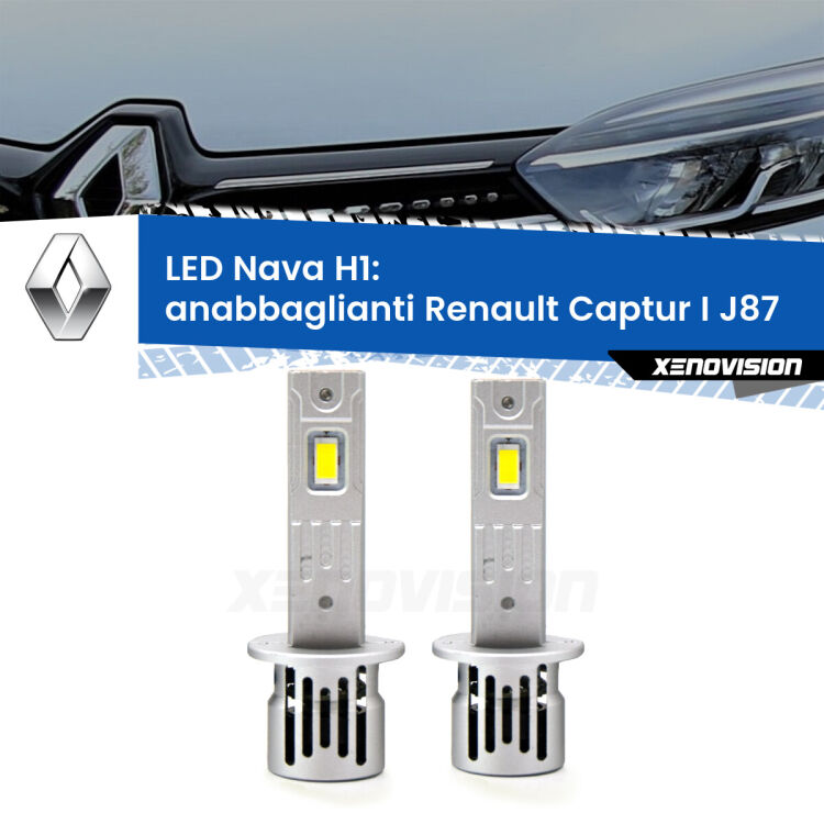 <strong>Anabbaglianti LED no-spie per Renault Captur I</strong> J87 restyling. Coppia lampade <strong> H1</strong> modello Nava canbus, raffreddate a ventola.