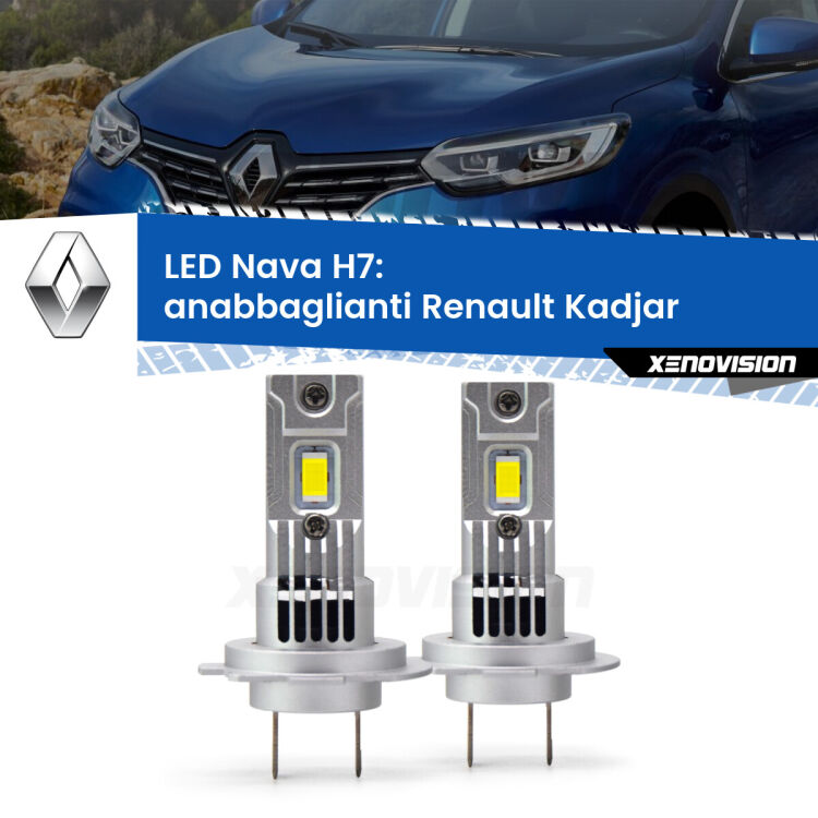 <strong>Anabbaglianti LED no-spie per Renault Kadjar</strong>  2015 - 2022. Coppia lampade <strong>H7</strong> modello Nava canbus, raffreddate a ventola.