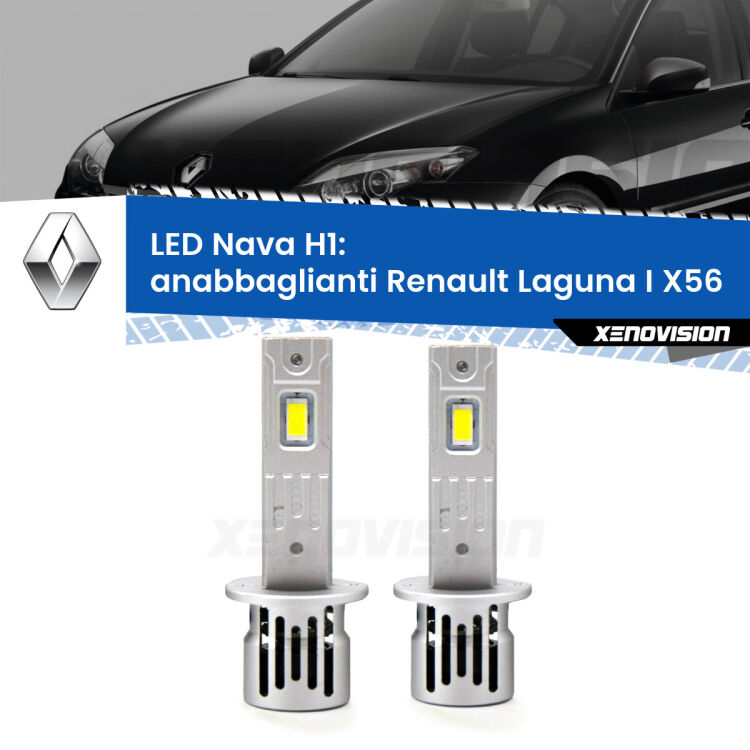 <strong>Anabbaglianti LED no-spie per Renault Laguna I</strong> X56 1993 - 1998. Coppia lampade <strong> H1</strong> modello Nava canbus, raffreddate a ventola.