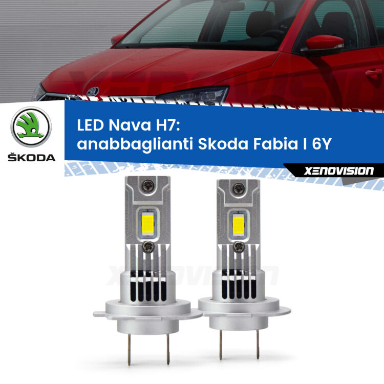 <strong>Anabbaglianti LED no-spie per Skoda Fabia I</strong> 6Y 1999 - 2006. Coppia lampade <strong>H7</strong> modello Nava canbus, raffreddate a ventola.