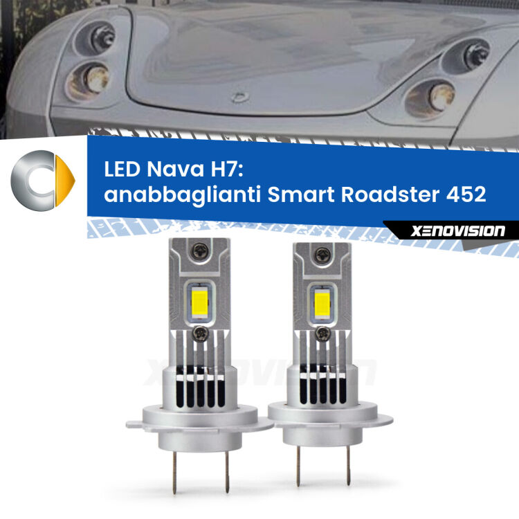 <strong>Anabbaglianti LED no-spie per Smart Roadster</strong> 452 2003 - 2005. Coppia lampade <strong>H7</strong> modello Nava canbus, raffreddate a ventola.