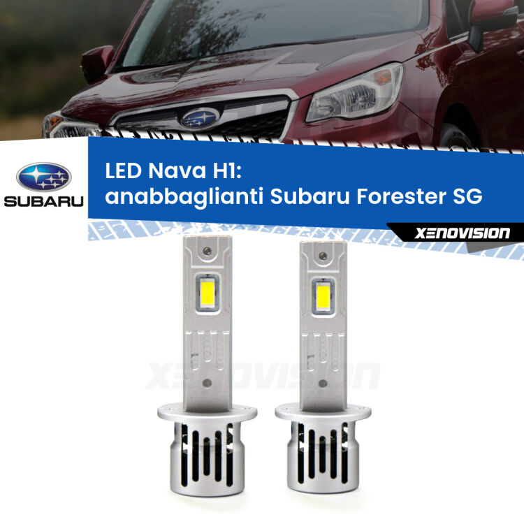 <strong>Anabbaglianti LED no-spie per Subaru Forester</strong> SG a parabola doppia. Coppia lampade <strong> H1</strong> modello Nava canbus, raffreddate a ventola.