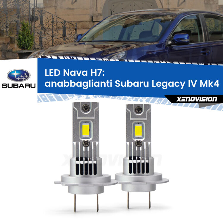 <strong>Anabbaglianti LED no-spie per Subaru Legacy IV</strong> Mk4 2003 - 2009. Coppia lampade <strong>H7</strong> modello Nava canbus, raffreddate a ventola.