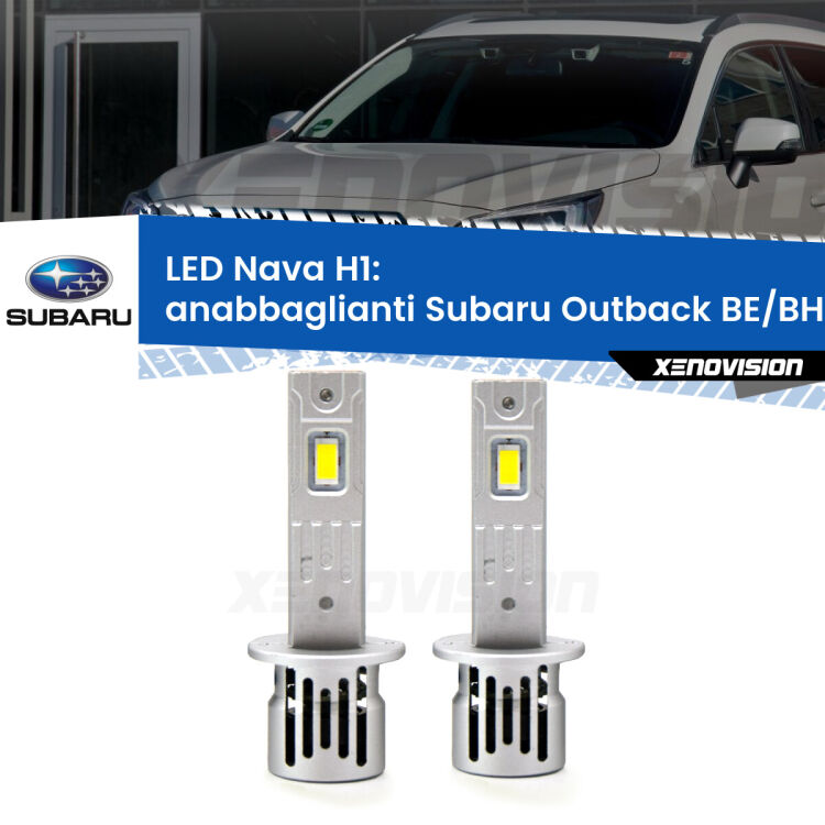 <strong>Anabbaglianti LED no-spie per Subaru Outback</strong> BE/BH 2000 - 2003. Coppia lampade <strong> H1</strong> modello Nava canbus, raffreddate a ventola.