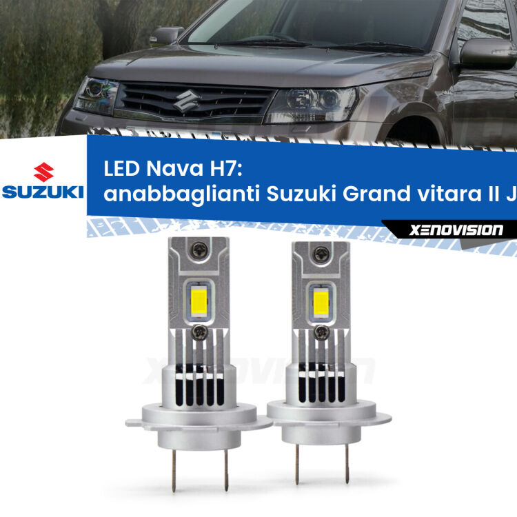 <strong>Anabbaglianti LED no-spie per Suzuki Grand vitara II</strong> JT, TE, TD a parabola doppia. Coppia lampade <strong>H7</strong> modello Nava canbus, raffreddate a ventola.