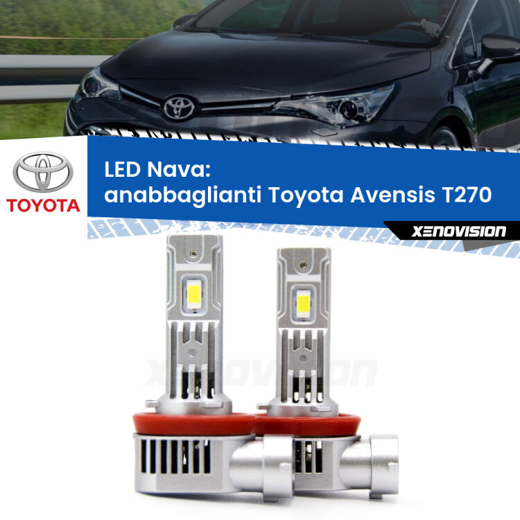 <strong>Anabbaglianti LED no-spie per Toyota Avensis</strong> T270 2009 - 2015. Coppia lampade <strong>H11</strong>/H9/H8/H16(JP) modello Nava canbus, raffreddate a ventola.