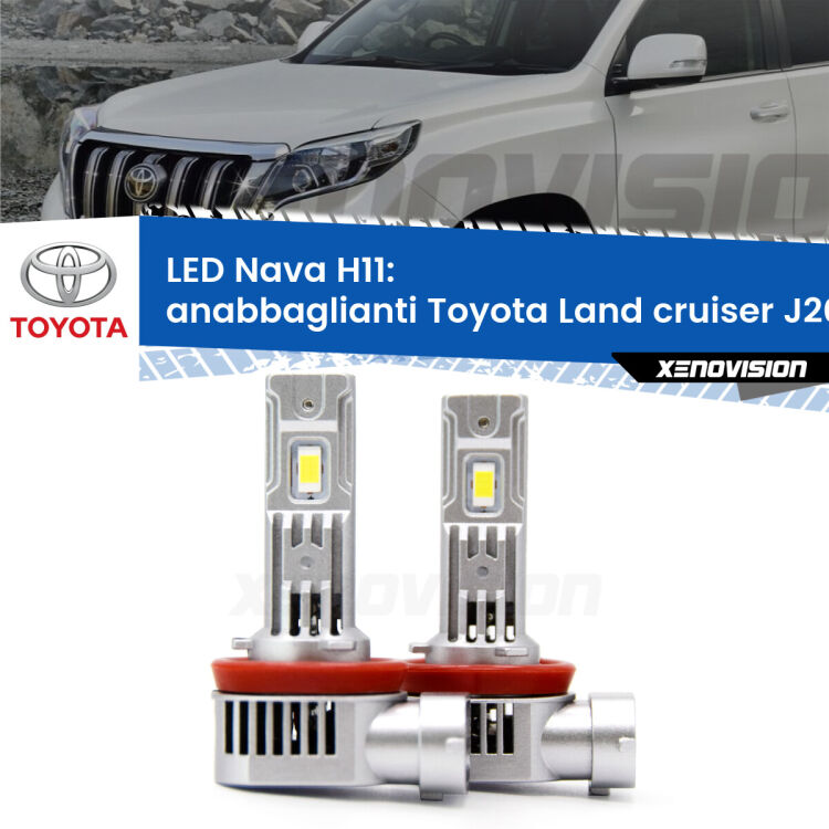 <strong>Anabbaglianti LED no-spie per Toyota Land cruiser</strong> J200 2007 in poi. Coppia lampade <strong>H11</strong> modello Nava canbus, raffreddate a ventola.