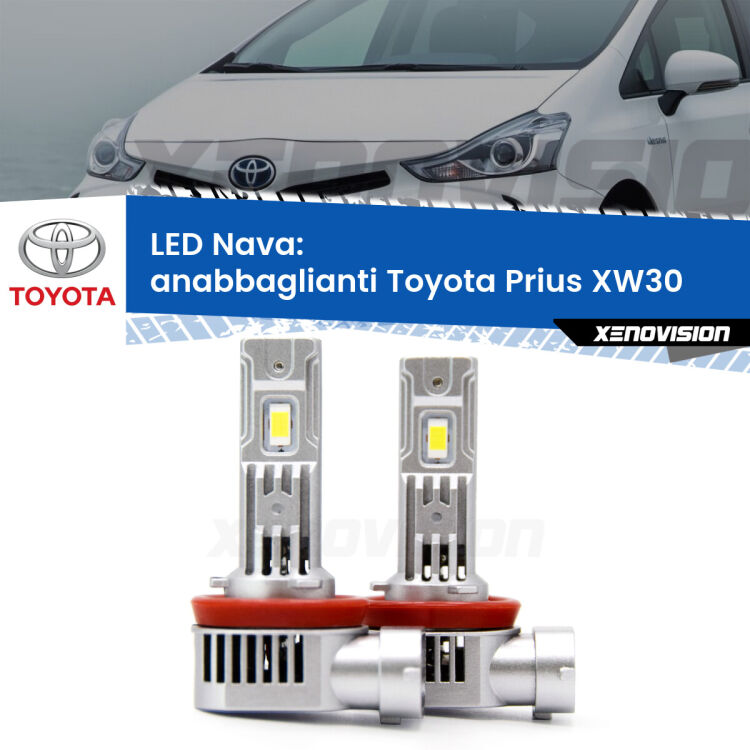 <strong>Anabbaglianti LED no-spie per Toyota Prius</strong> XW30 2008 - 2014. Coppia lampade <strong>H11</strong>/H9/H8/H16(JP) modello Nava canbus, raffreddate a ventola.