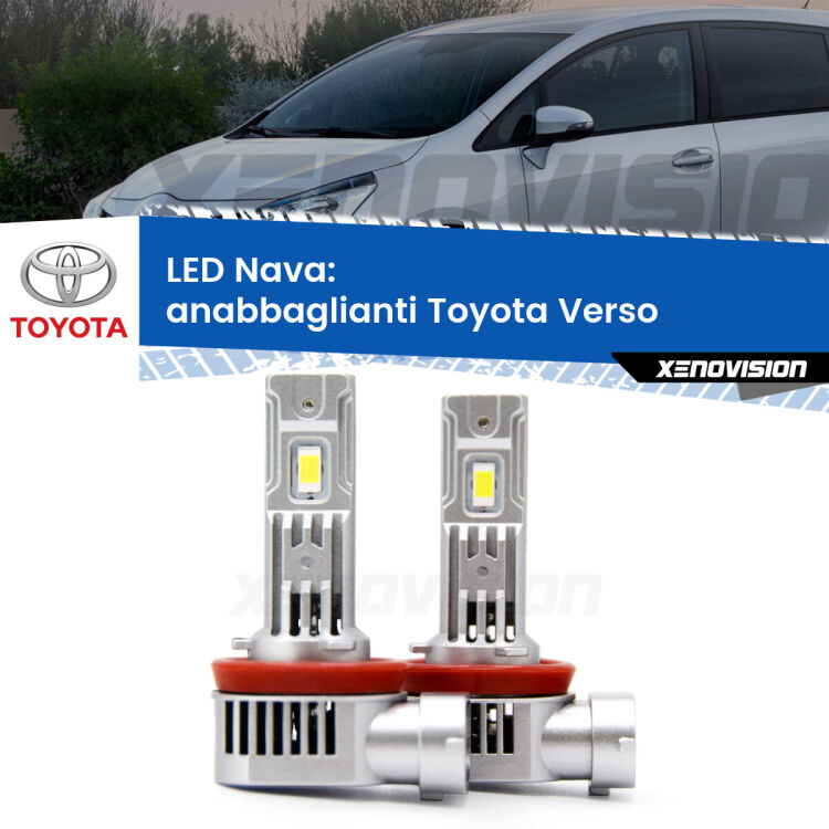 <strong>Anabbaglianti LED no-spie per Toyota Verso</strong>  2009 - 2018. Coppia lampade <strong>H11</strong>/H9/H8/H16(JP) modello Nava canbus, raffreddate a ventola.