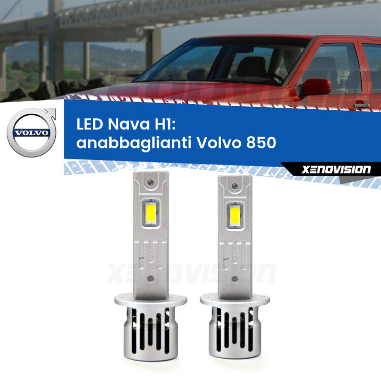 <strong>Anabbaglianti LED no-spie per Volvo 850</strong>  a parabola doppia. Coppia lampade <strong> H1</strong> modello Nava canbus, raffreddate a ventola.