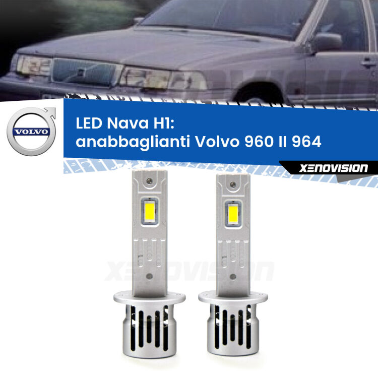 <strong>Anabbaglianti LED no-spie per Volvo 960 II</strong> 964 1994 - 1996. Coppia lampade <strong> H1</strong> modello Nava canbus, raffreddate a ventola.